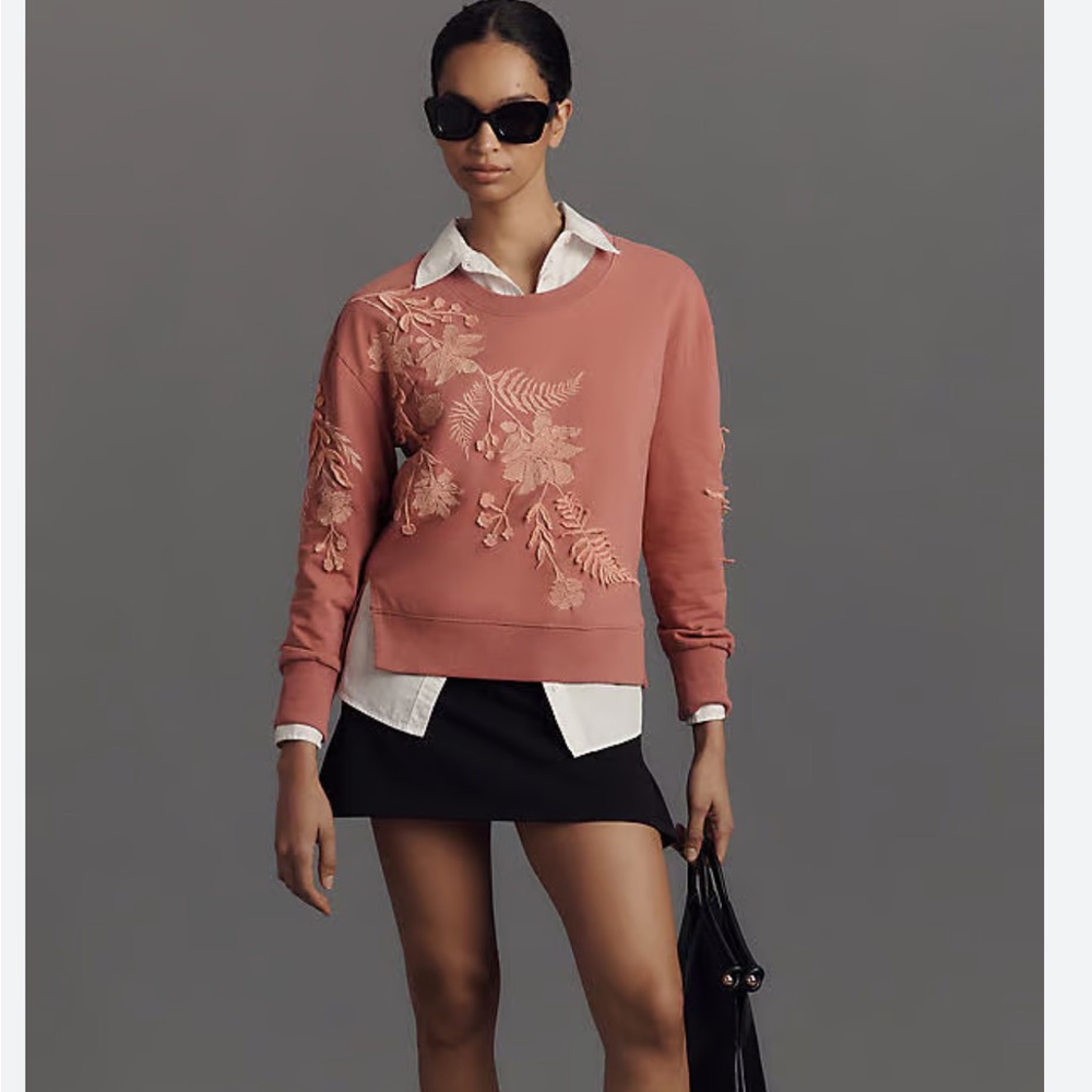 NWT Anthropologie Floral Embroidered Sweatshirt